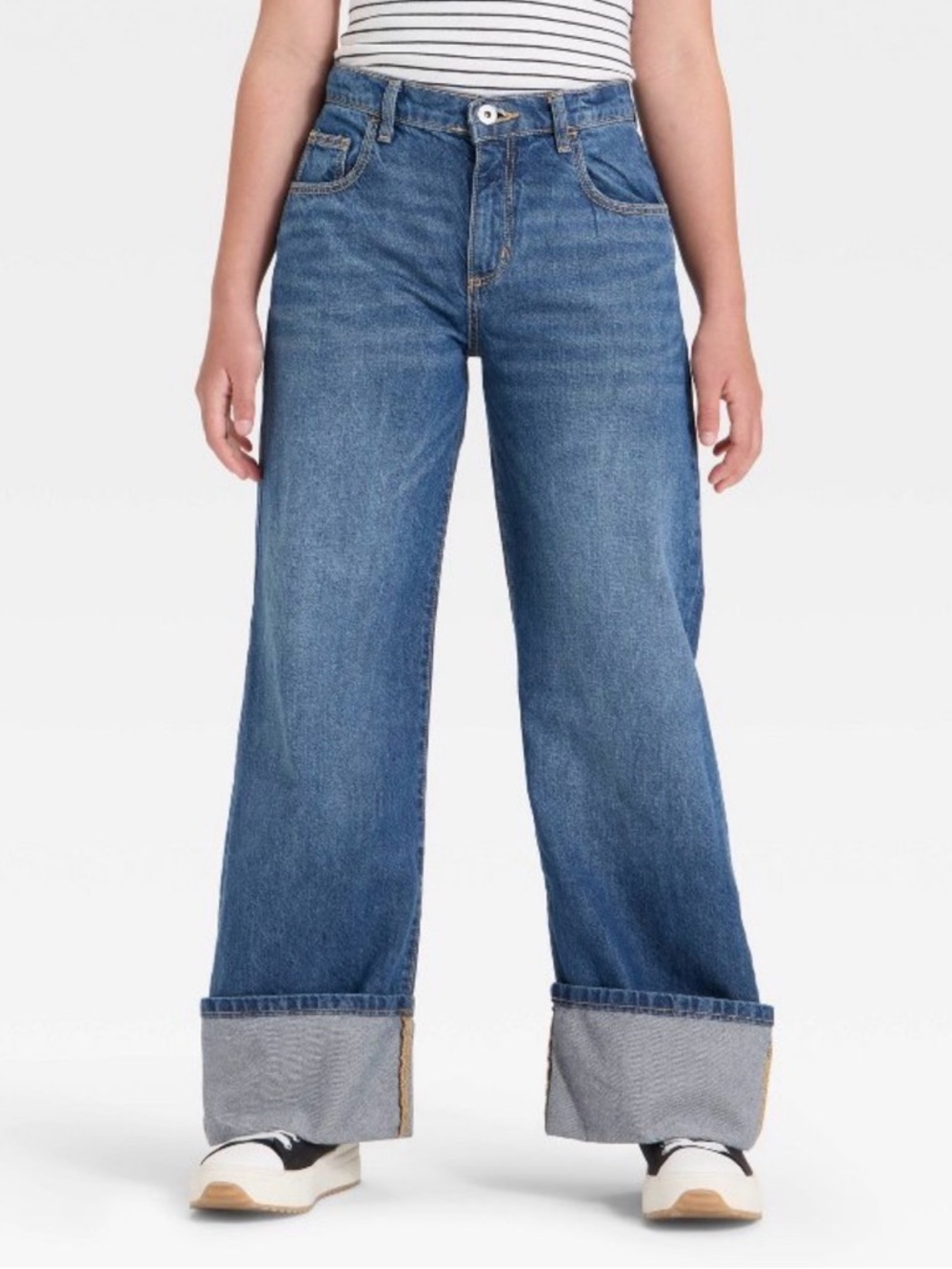 Girls’ Mid-Rise Loose Slouchy Wide Leg Jeans - art class Dark Blue 7